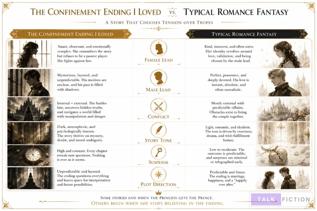 Comparison of The Confinement Ending I Loved with typical romance fantasy novels
