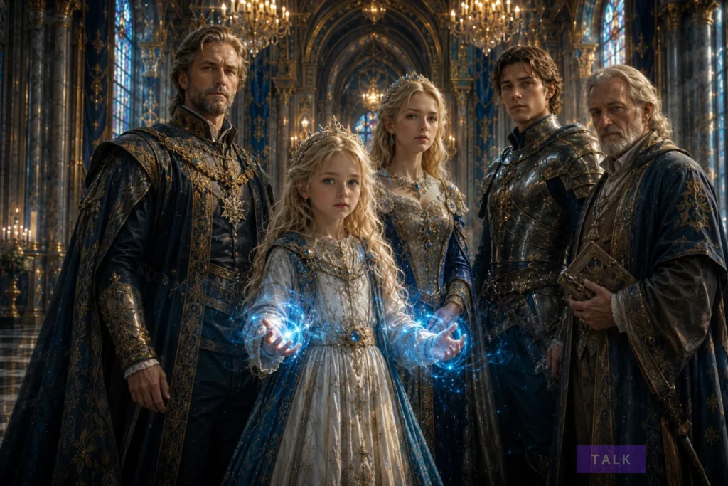 Main characters from The Oracle of the Villainous Baby including Bunny and the noble family
