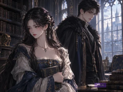 Cat in the Chrysalis spoilers guide featuring a fantasy romance library scene