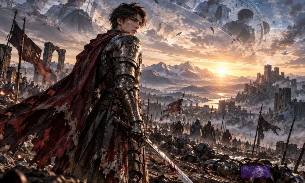 Enkrid standing on a battlefield in Eternally Regressing Knight