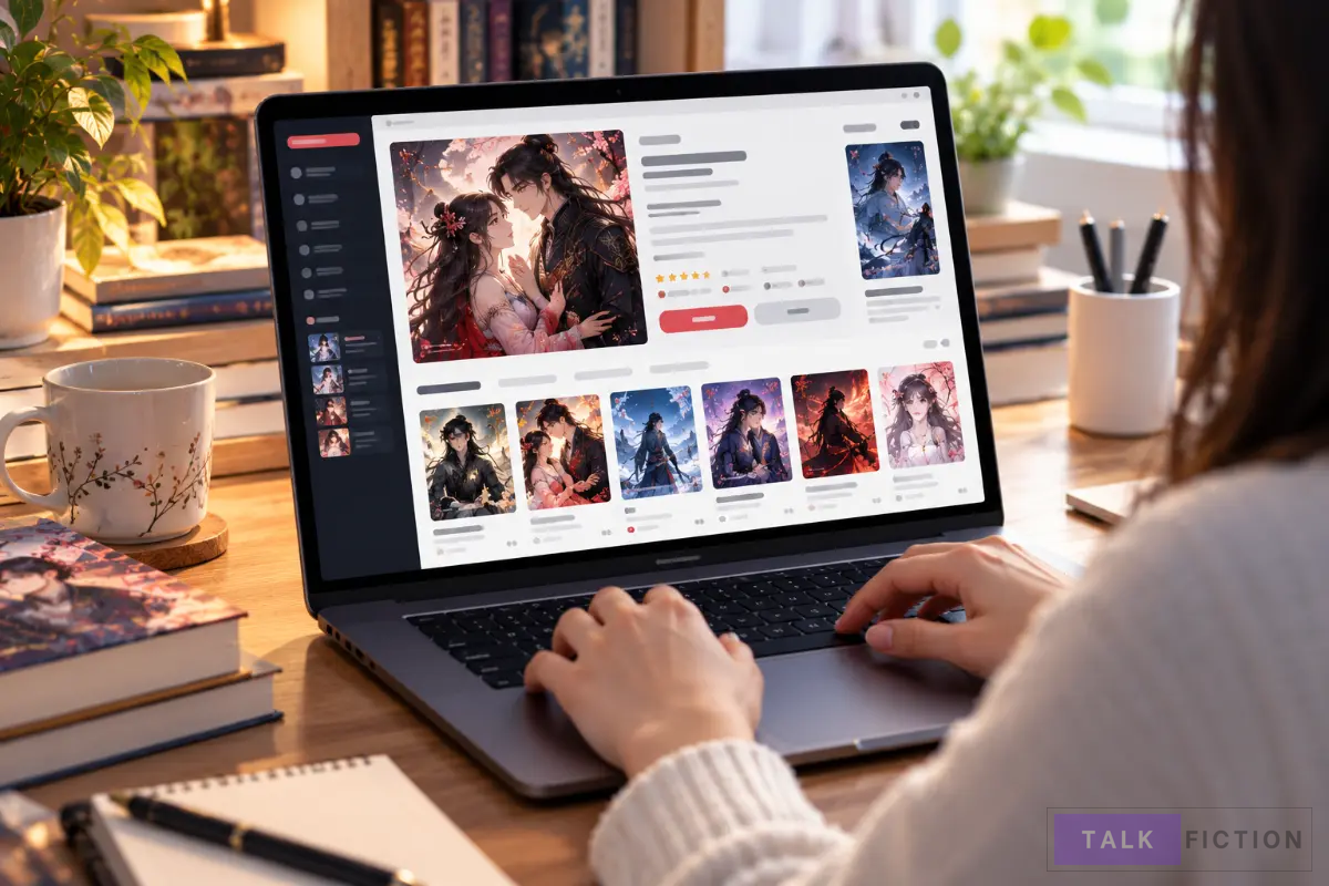 Reader browsing an online novel directory