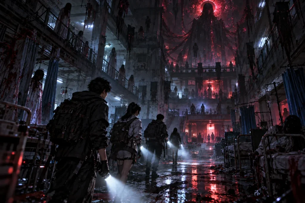 Players navigating a deadly horror game scenario