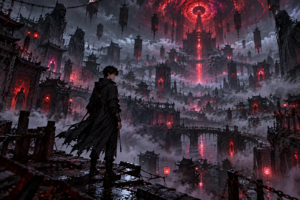 Supernatural horror game world in I Became a God in a Horror Game