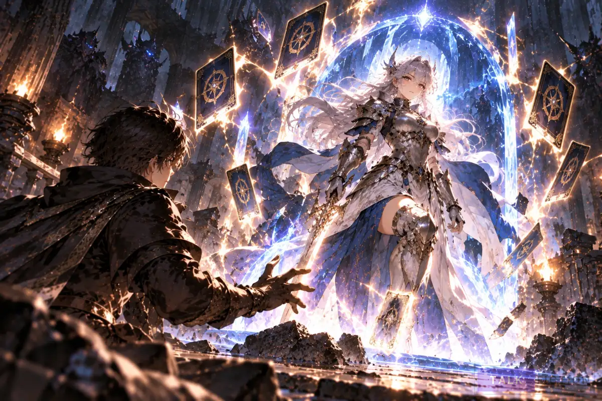 Magical cards summoning a powerful ally in Infinite Gacha