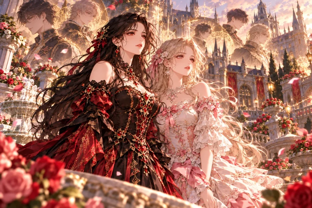 Melissa Foddebrat and Yuri Elizabeth together in the fantasy palace garden