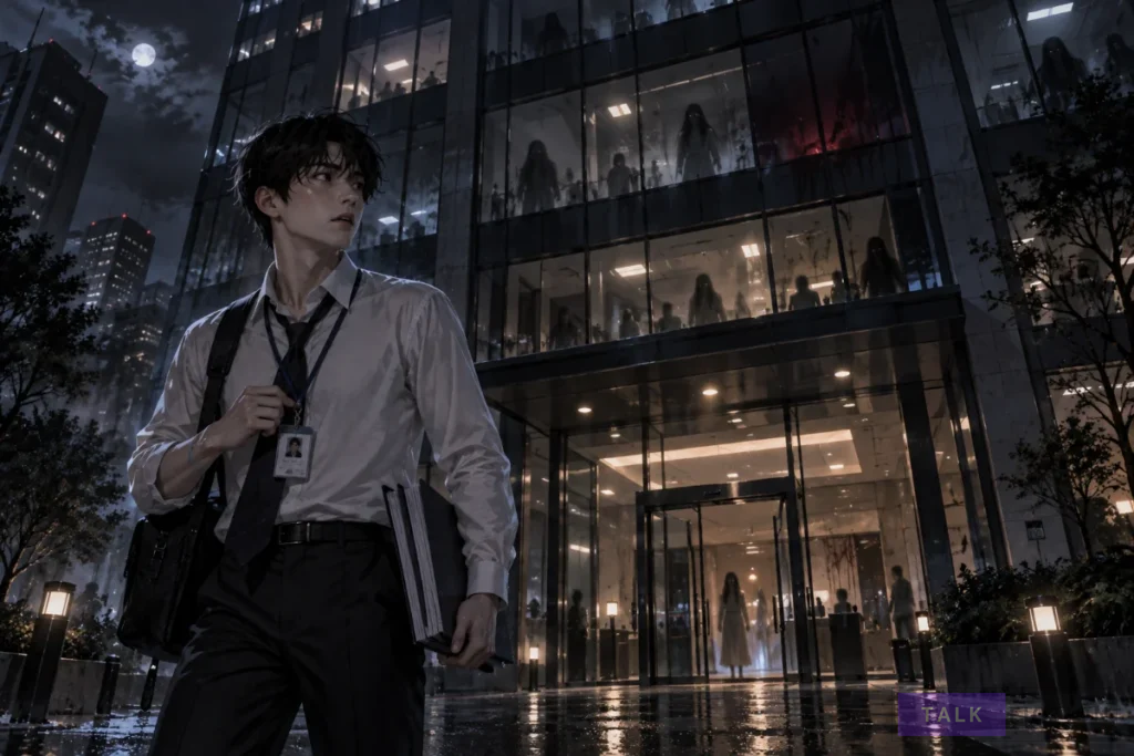 Main character entering a supernatural workplace in the ghost story novel