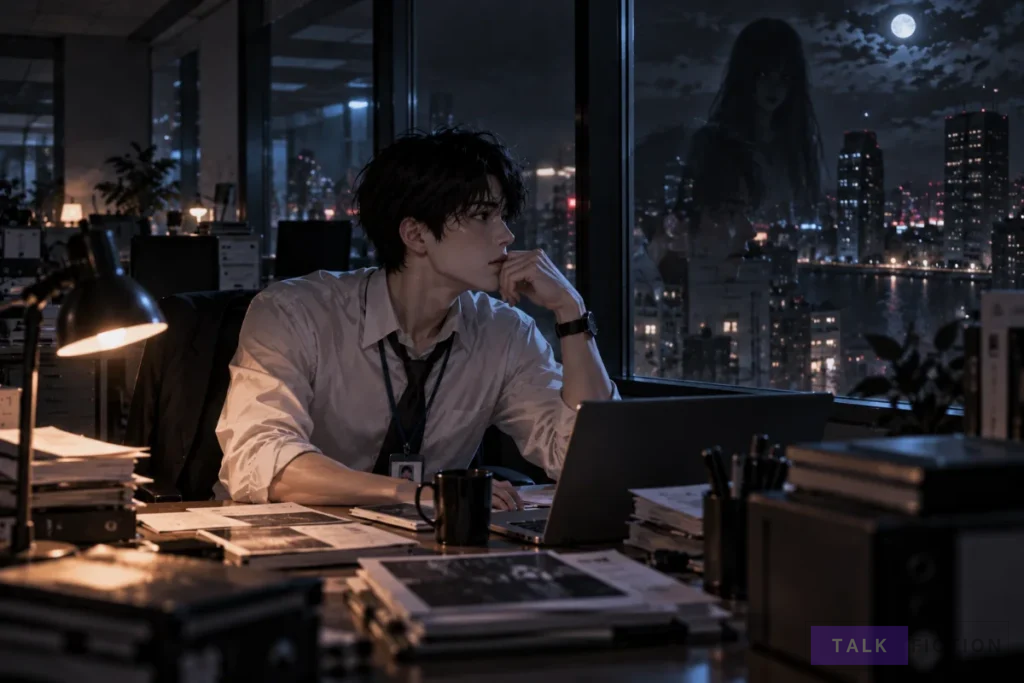 Office worker facing another supernatural mystery late at night