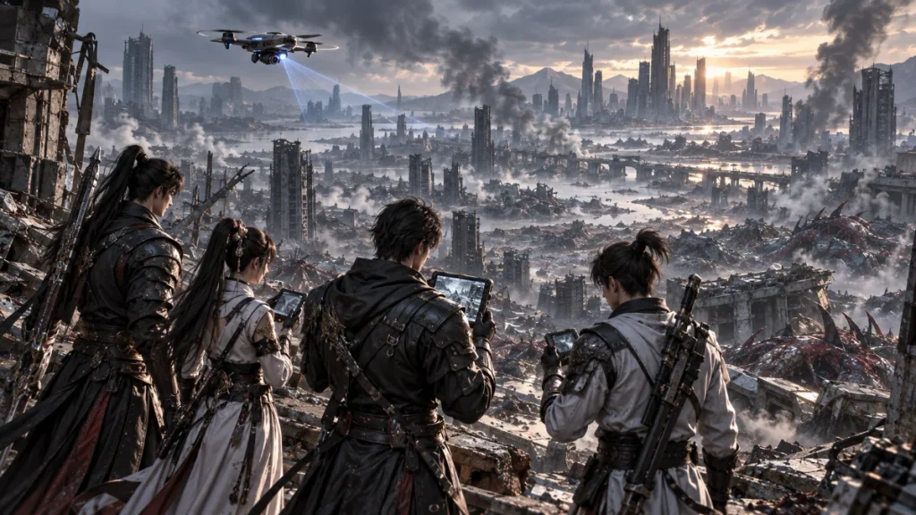 A reconnaissance drone searches the battlefield in Chapter 265