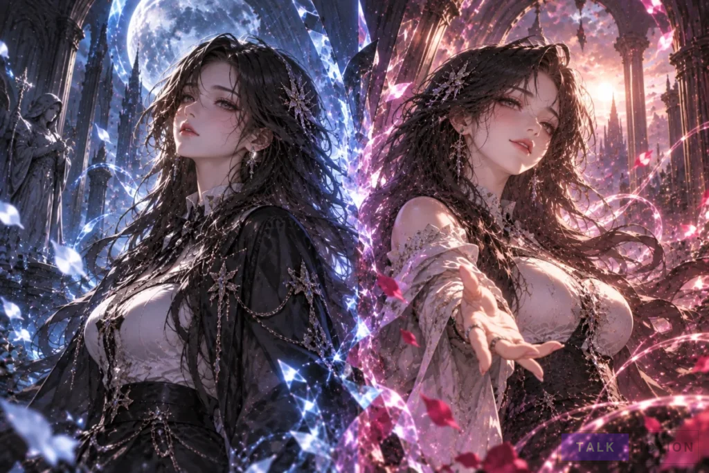 Nari and Lina standing apart after Nari is divided into two bodies