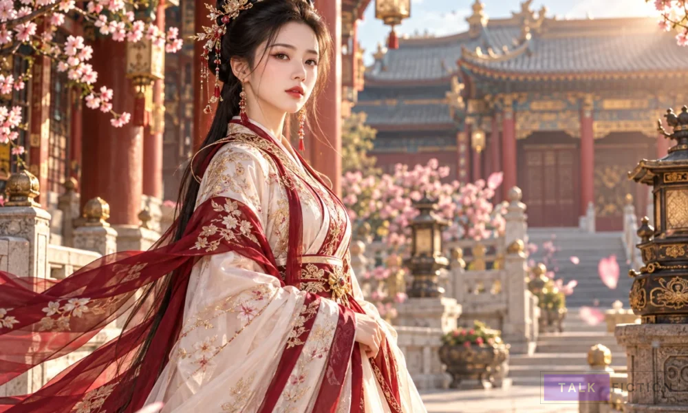 Princess Wei Yang standing in an ancient Chinese palace courtyard