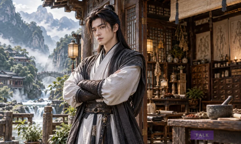 Tang Mujin outside the Tang Family Clinic in The Tang Clan Chronicles
