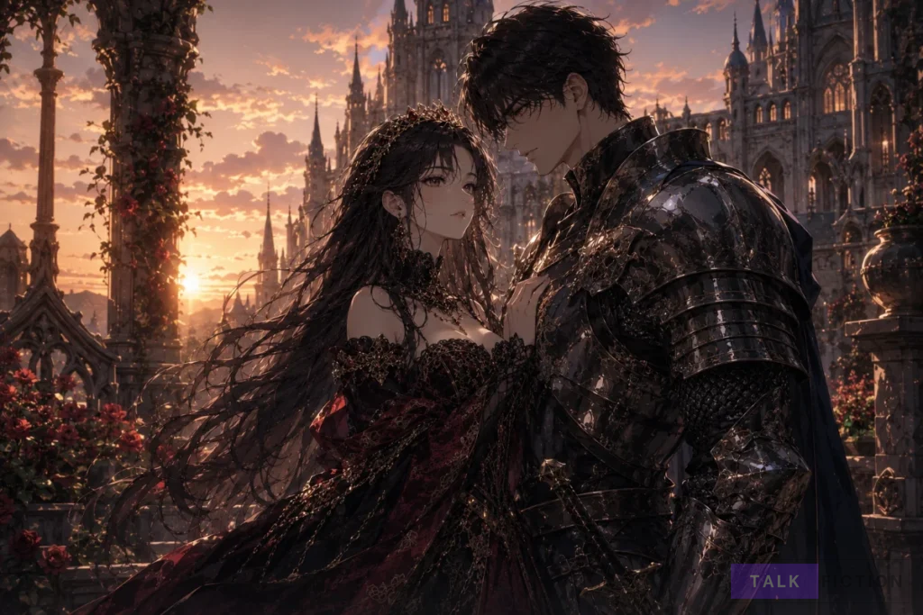 Cassia Astrid and Giscard in a fantasy romance scene
