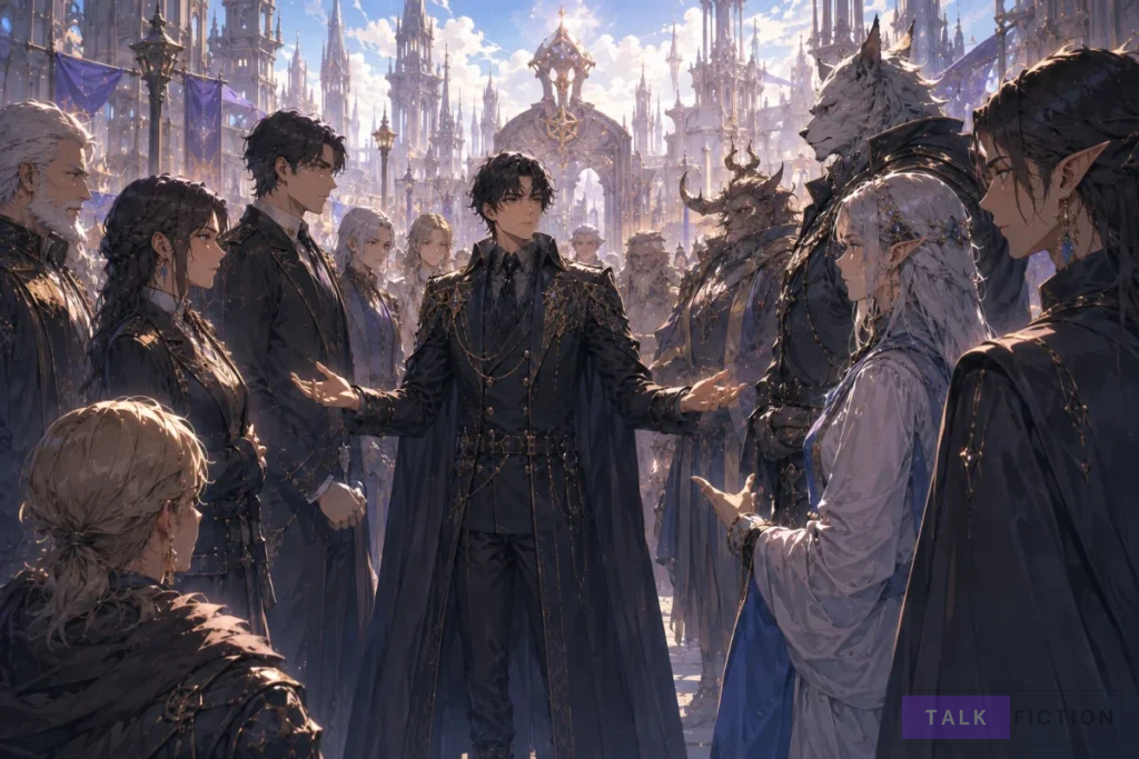 Mage mediating conflict between different races in a fantasy world
