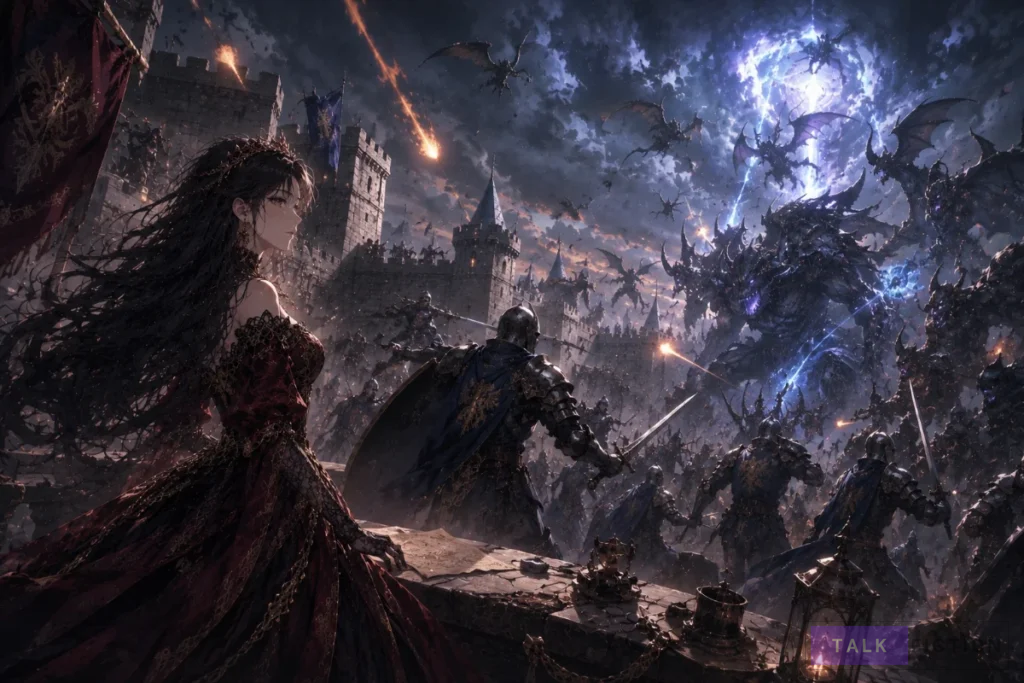 Knights fighting monsters in The Villainous Princess Saves The Doomed Knights