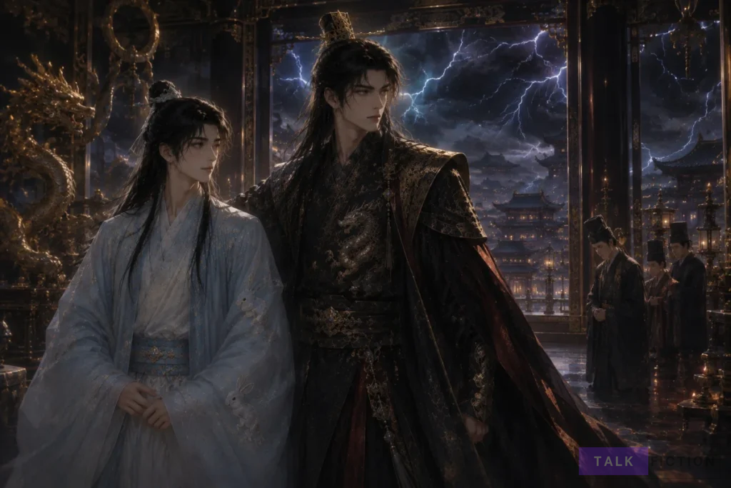 Wen Mingyu and Mu Zhan during a dramatic moment in the palace