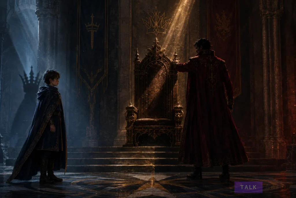 Ethan grieving as Cecylia reveals that the king and queen have died in The Flower of Veneration Chapter 4