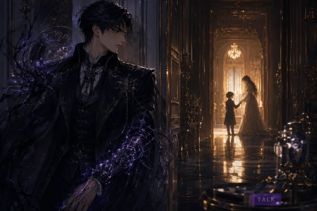 Herdin surrounded by ominous magic representing the secret curse in I Only Need the Duke’s Child