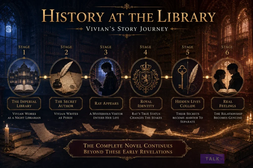 History at the Library story timeline from Vivian's secret writing career to her romance with Ray