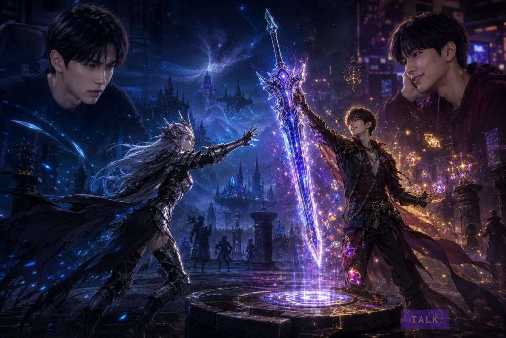 Kim Kyungsoo’s Valkyrie character and Cheon Noeul competing for the Galaxy Sword in the fictional MMORPG Illusion.