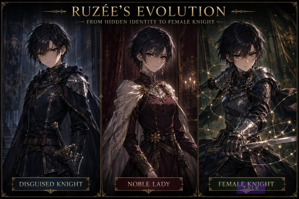 Ruzée character evolution from disguised male knight to noble lady and female knight