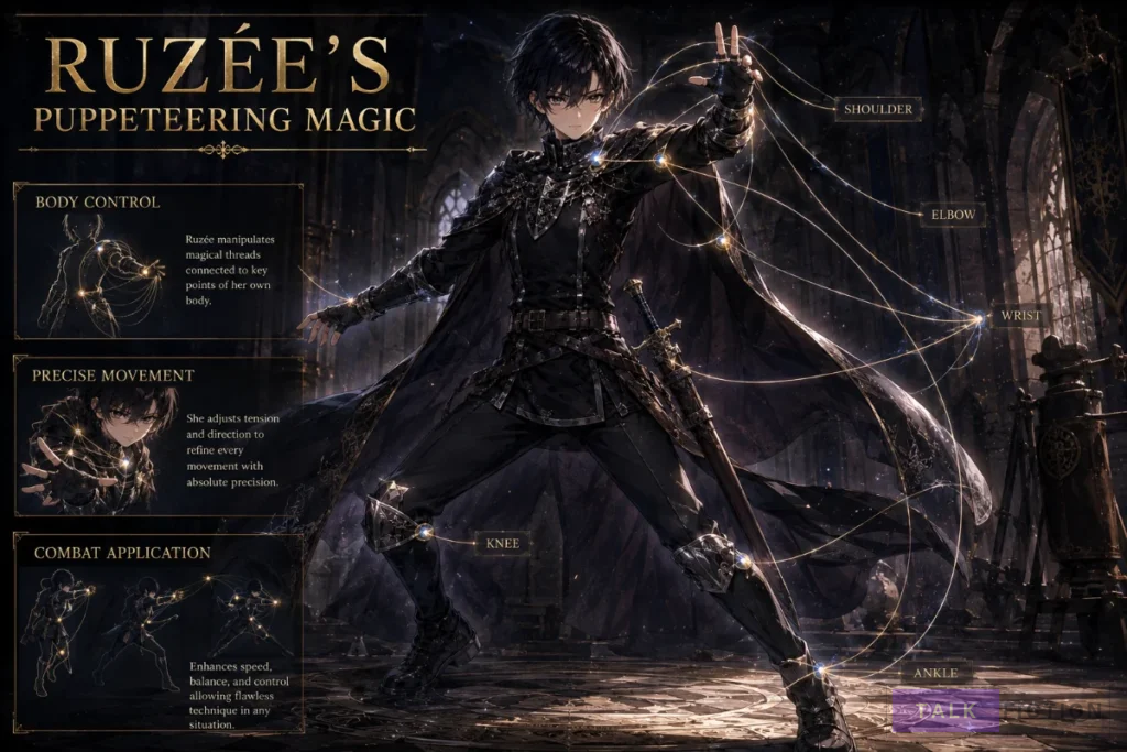 Ruzée using puppeteering magic to control her body in Cavalier With the Truth