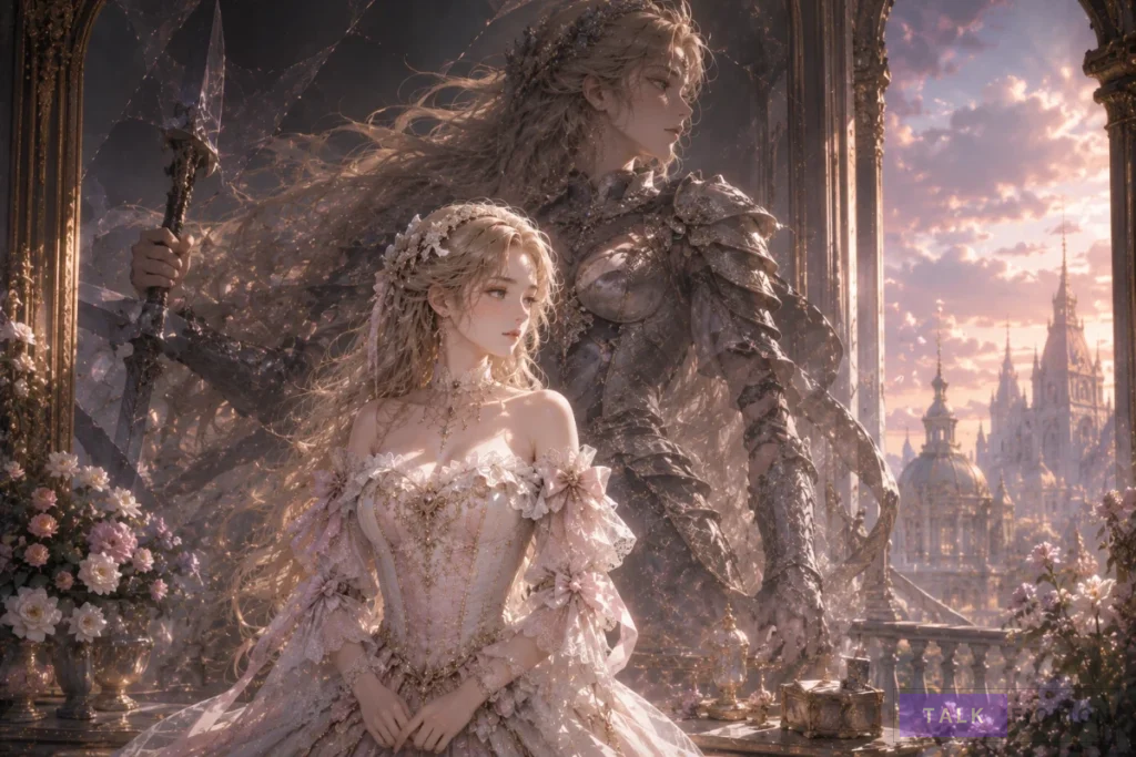 Powerful noblewoman representing the contrast between strength and delicacy