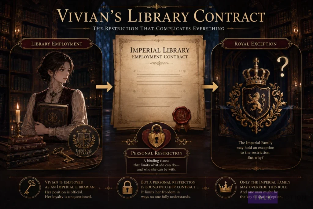 Vivian's Imperial Library chastity contract explained with library and royal symbols