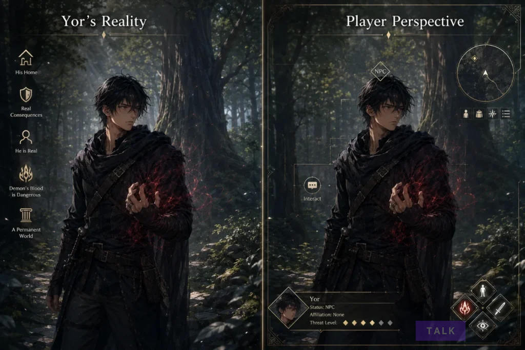 Yor's real-world perspective compared with Demons Saga players