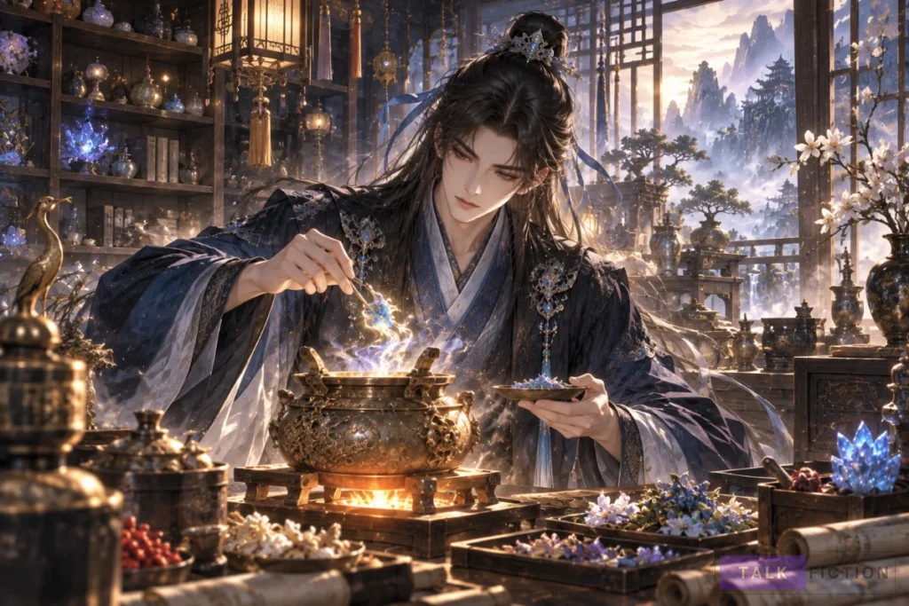 Liu Mufeng practicing alchemy in the cultivation world of Love the Villain