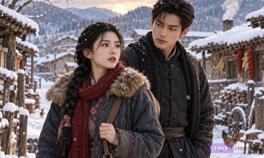 Yan Xue and Qi Fang in a snowy village in After Accidentally Marrying the Big Shot