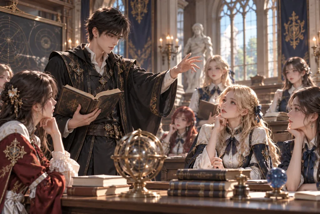 Derrick teaching noble ladies magic